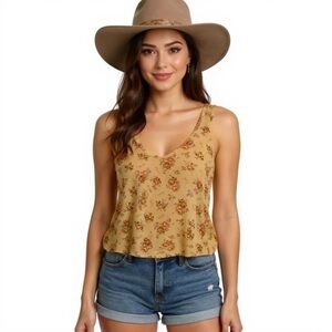 IRIS LOS ANGELES Tank Floral Print Semi Sheer Open Back Sleeveless Tank Top L